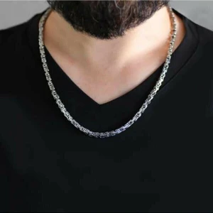 Erkek Gümüş Renk Çelik 5 mm Kral Kolye Zincir