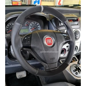 Gürler Oto Kılıf ve Aksesuar Fiat Fiorino Dikme Direksiyon Kılıfı Noktalı-Alkantra Gri Yüzüklü