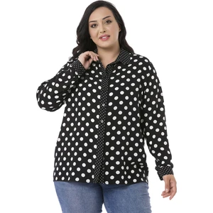 Disentis Modest Büyük Beden Gömlek Yaka Puantiye Garnili Manşetli Siyah Gömlek