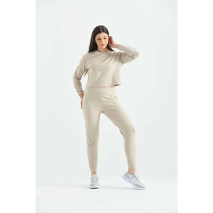 Bej Yumoş Kumaş Örme Pijama Takımı
