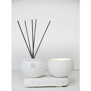 Taştan Yasemin Sandal Ekru Oval Oda Kokusu ve Vegan Mum Seti