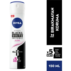 NIVEA Kadın Sprey Deodorant Black& White Invisible Clear 150ml,  Ter ve Ter Kokusuna Karşı 48 Saat Anti-perspirant Deodorant Koruması