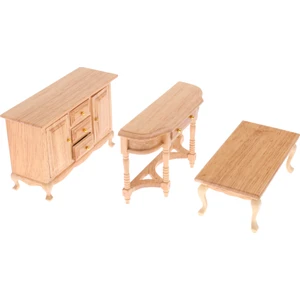 Minyatür Dollhouse Oturma Odası Mobilya Tv Dolabı Uç Masa Locker 3 Parçası