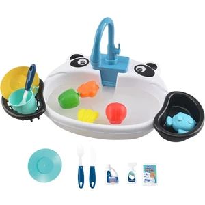 Mutfak Lavabo Oyuncakları Oyun Su Elektrikli Musluk Lavabo Bulaşık Seti