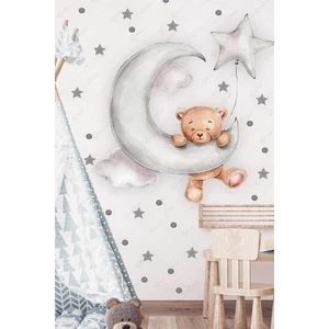 Ayda Sallanan Sevimli Ayıcık Puantiye ve Yıldızlar Çocuk Bebek Odası Sticker Seti