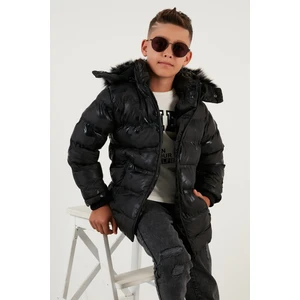 Kamuflaj Desenli Peluş Astarlı Çıkarılabilir Kapüşonlu Cepli Kışlık Mont Erkek Çocuk Mont 5760071