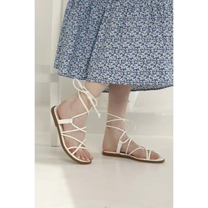Kadın Ip Bağlamalı Sandalet  Beyaz Cilt