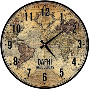 Dafhi Dünya Haritası Ahşap Duvar Saati 45x45