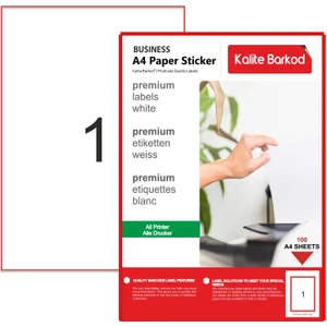 Kalite Barkod 210X297 mm  A4 Etiket | 100 Sayfa Lazer Etiket