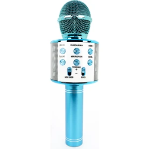 Usba+Tf Sd Kart+3.5mm Aux Girişli Bluetooth Karaoke Mikrofonu Mavi