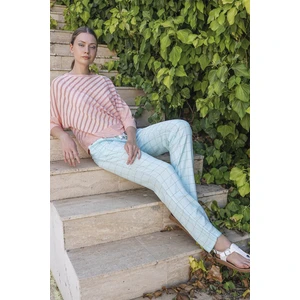 Kadın Pembe Çizgili Pijama Takımı 10039