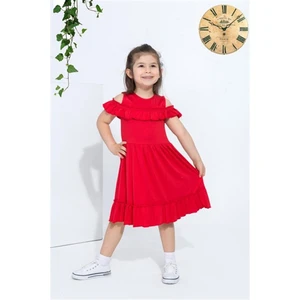 Kız Çocuk Kırmzı Omuz Detaylı Elbise