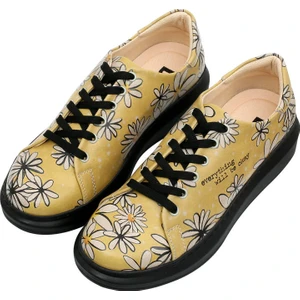 Kadın Vegan Deri Sarı Sneakers - Everything will be Okay Tasarım