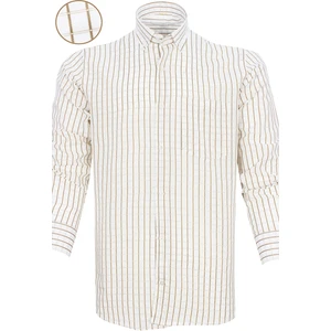 Erkek Kahverengi Kareli Desen Uzun Kol Düğmeli Yaka Klasik Kesim Gömlek