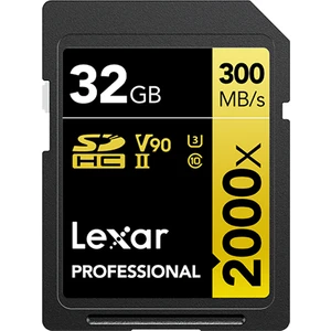 32GB Lexar® Professional 2000X Sdhc™ Uhs-Iı Cards, Up To 300MB/S Read 260MB/S Write C10 V90 U3