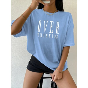 Kadın Over Thinking Baskılı Oversize T-Shirt