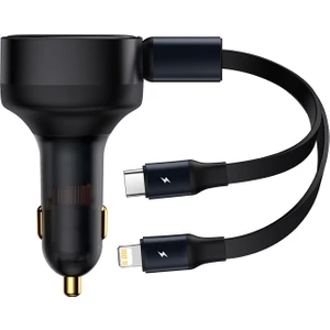 2in1 Makaralı 30W Hızlı Şarj Type-C + Lightning iPhone Araç Şarj Cihazı CGTX000001
