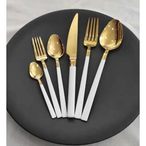 Stayle 42 Parça 6 Kişilik Beyaz Gold Çatal Kaşık Bıçak Seti