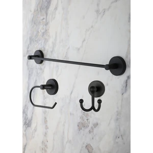 Banyo Aksesuar 3'lü Set Siyah Düz Havluluk K. Tuvalet Kağıtlığı Bornozluk