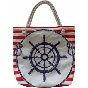 Alkan Homes Denizci Desenli Astarlı-Fermuarlı Dijital Baskılı Çok Amaçlı Plaj Çantası