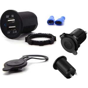 2 USB Şarj Soketi Güç Çıkışı 1A - 2.1A Su Geçirmez Tekne Araba Motorsiklet USB Priz 12 Volt