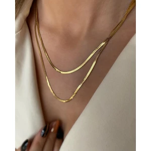 Takı Accessory Çelik Italyan Yassı Zincir Kolye 50CM Gold