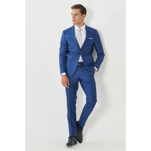 ALTINYILDIZ CLASSICS Erkek Mavi Eksta Slim Fit Dar Kesim Mono Yaka Kareli Mavi Takım Elbise