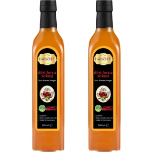 Hanzade Bitkisel Dört Hırsız Sirkesi 500 ml x 2 Adet Doğal Fermantasyon Içilebilir Katkısız Cam Şişe