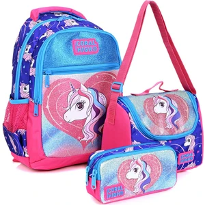 Coral High 23492 Mor Unicorn Desenli 3'lü Okul Çantası Seti