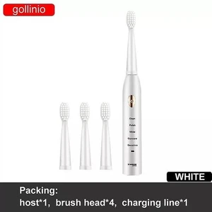 Gollinio Sonic Elektrikli Diş Fırçası Yetişkin Zamanlayıcı Fırçası 5 Modu USB Şarj Şarj Edilebilir Diş Fırçaları Yedek Kafaları Set GL15A (GL15 Beyaz 4 Kafaları)