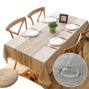 Püskül ile Keten Masa Örtüsü Su Geçirmez Yağlı Yayrık Kalın Dikdörtgen Masa Örtüsü Düğün Yemek Çay Masası Dekorasyon Dantel | Masa Örtüleri (140X160 Cm)