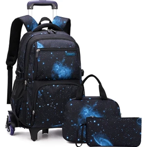 Yıldız Desenli Okul Çantası Seti - Siyah - Mavi (Yurt Dışından)