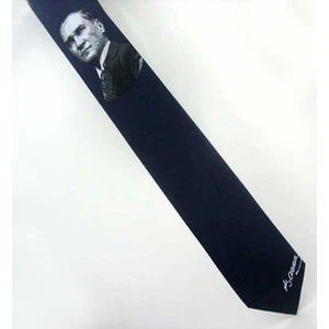 Atatürk ve Imza Desenli Dokuma Lacivert Kravat - Ak-05
