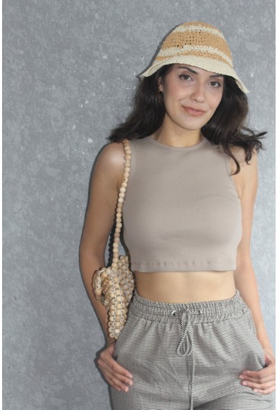 AD-AY Vizon Halter Yaka Kaşkorse Crop Bluz