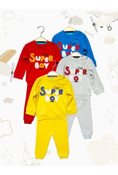 Baby West Erkek Bebek Takımları Mevsimlik Kıyafetler 4lü Set 8 Parça Eşofman Takımı %100 Pamuklu