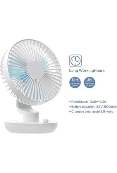 Xinh USB Şarj Edilebilir Fan Sessiz Taşınabilir Fan Kamp Ofis Seyahat Pil Için Ayarlanabilir USB Fan Powered ve USB (Yurt Dışından)