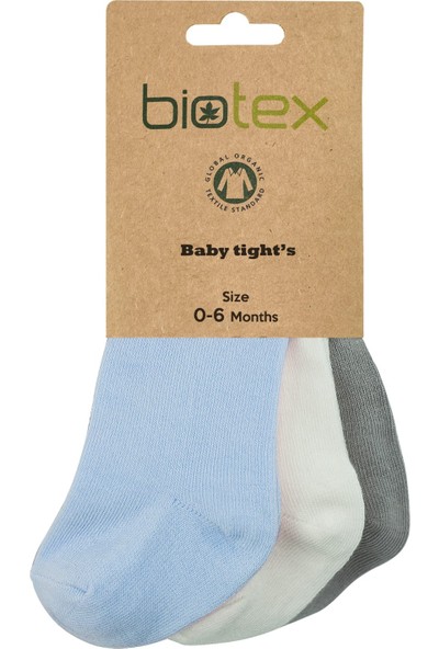 Biotex 3'lü Organik Pamuklu Doğal Düz Hassas Yumuşak Soft Dikişsiz Külotlu Elastan Bebe Çorabı 1001