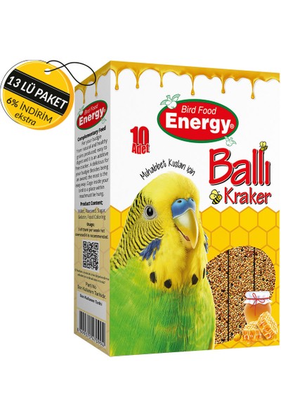 Energy Ballı Muhabbet Kuşu Krakeri 10'lu Özel Koli 13 Adet