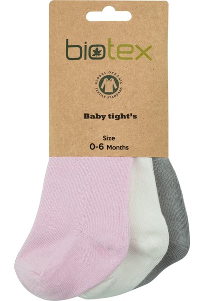 Biotex 3'lü Organik Pamuklu Doğal Düz Hassas Yumuşak Soft Dikişsiz Külotlu Elastan Bebe Çorabı 1002