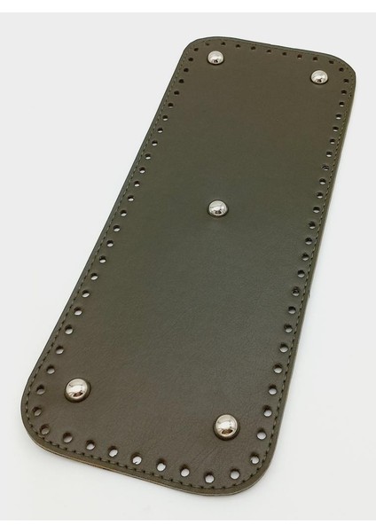 Suni Deri Haki Renk 30X12 cm Dikdörtgen Çanta Tabanı (Gümüş Aparatlı)
