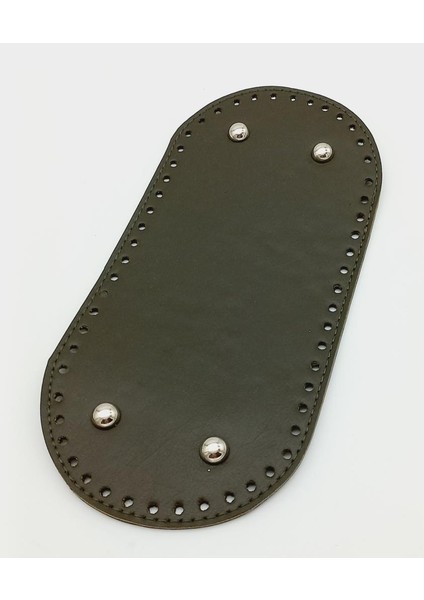 Suni Deri Haki Renk 25X12 cm Oval Çanta Tabanı (Gümüş Aparatlı)
