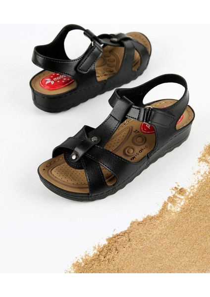 Kadın Çapraz Cırtlı Sandalet Siyah