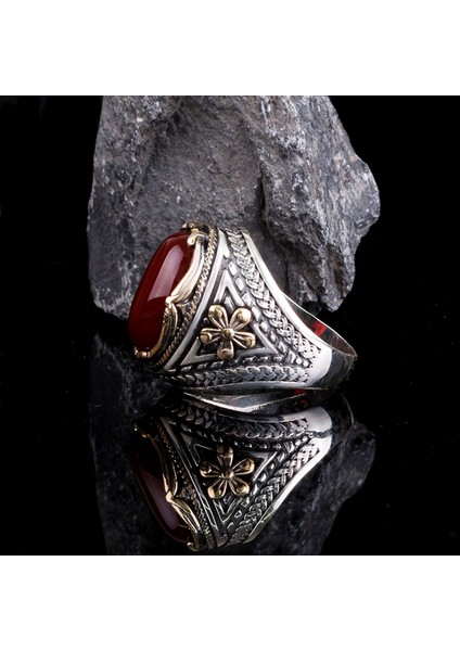 Akik Taşlı 925 Ayar Gümüş Erkek Yüzük modelleri