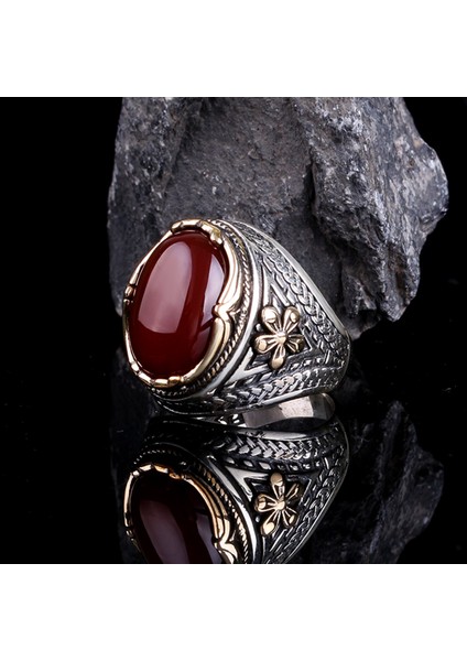 Akik Taşlı 925 Ayar Gümüş Erkek Yüzük indirimleri