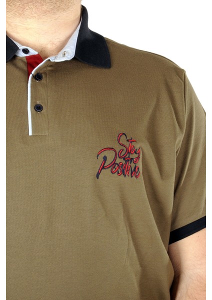 Büyük Beden T-Shirt Polo Stay Positive 21309 Haki fiyatları