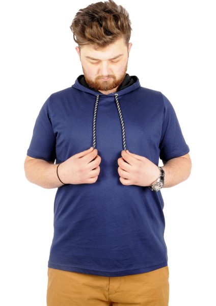 Büyük Beden Oversize Tshirt Kapşon Basic 21115 Indigo