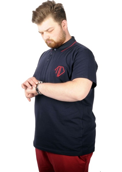 Büyük Beden T-Shirt Polo Cep Sup Md Basic 21555 Lacivert