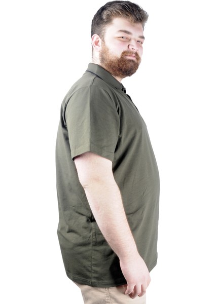 Büyük Beden T Shirt Polo Likralı Süprem Nakış 21554 Haki