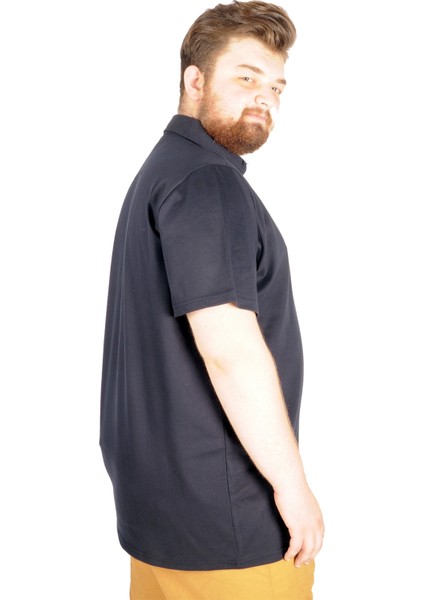 Büyük Beden T-Shirt Polo Cepli Lycra Pike Md 20554 Lacivert modelleri