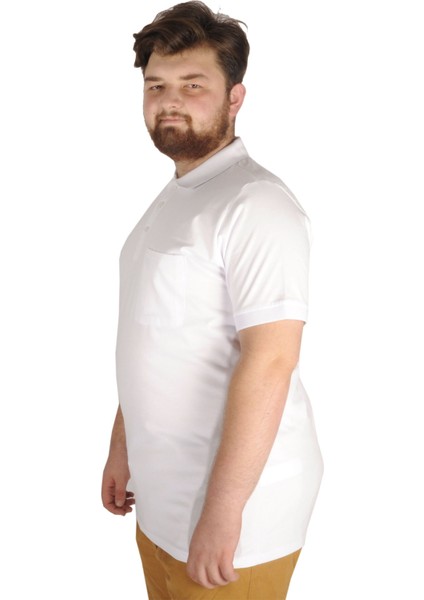 Büyük Beden T-Shirt Polo Cepli Lycra Pike Md 20554 Beyaz fiyatları